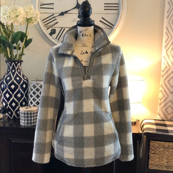 NWT LIMITED STOCK Buffalo Plaid Sherpa Pullover - Picture 2 of 5